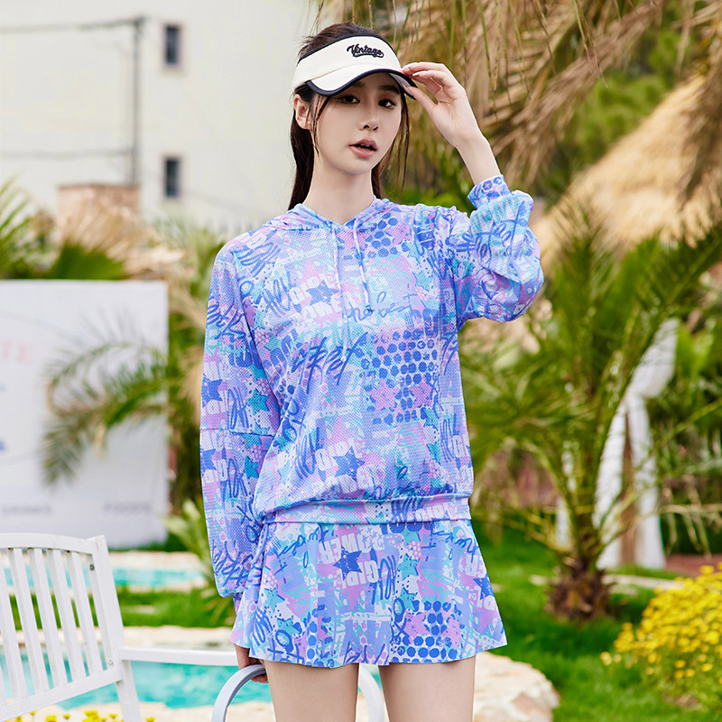 游泳衣女分体大码胖mm200斤保守长袖罩衫泡温泉遮肉学生运动泳装