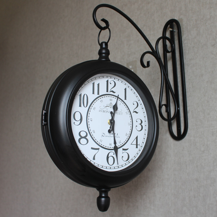 客厅双面挂钟铁制玻璃简约
