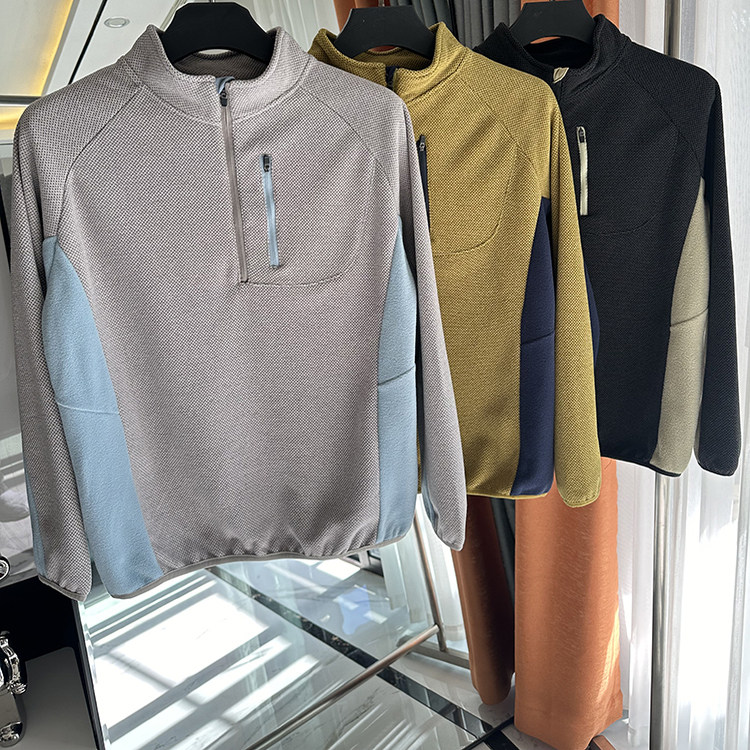 立体蜂窝肌理持久干爽透气男女通用户外山系套头立领半拉链抓绒衣