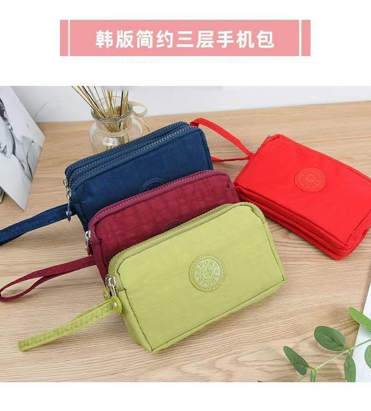 韩版布艺手拿包零钱包女士时尚三层拉链包