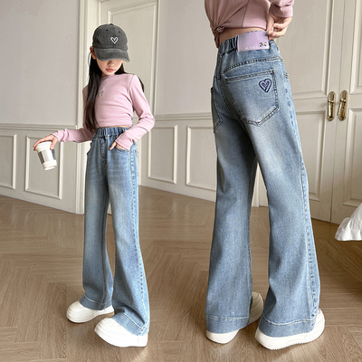 女童喇叭裤春秋款休闲外穿儿童韩版裤子洋气春装女大童微喇牛仔裤