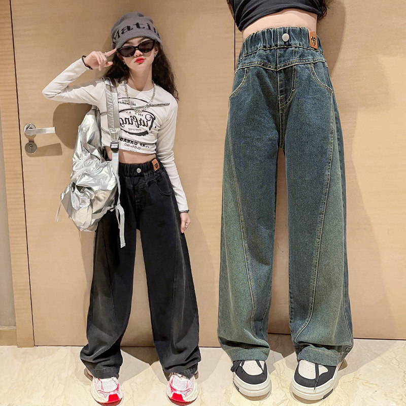 女童时髦渐变牛仔阔腿裤