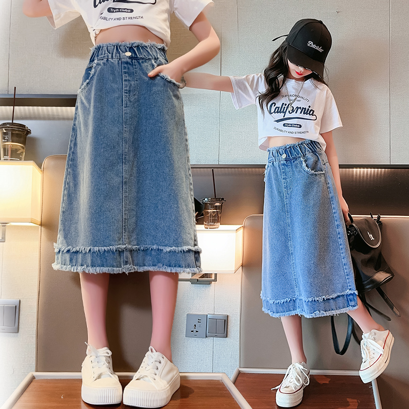 女童时髦牛仔半身裙薄款