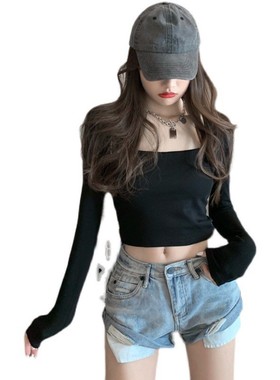 2026 women clothes年新款修身内搭打底衫长袖T恤女早秋辣妹方领