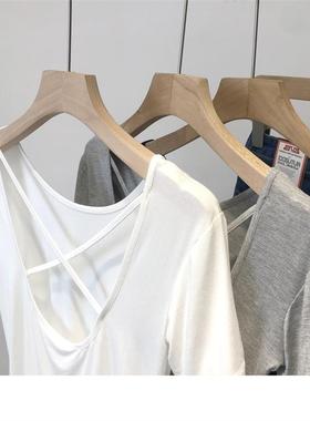 2026 women clothes夏季新款韩版修身显瘦小心机交叉美背短款打底