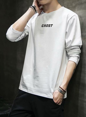 2026 men clothes秋季新款长袖男t恤 宽松圆领潮流印花潮学生打底