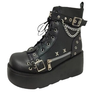 2026 shoes women夜行骑士原创马丁靴辣妹厚底圆头超酷短靴扣带装