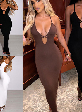 women clothes2025新款wish跨境欧美女装夏季绑带性感包臀连衣裙