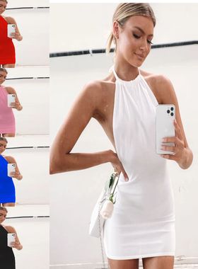 women clothes2025wish新款欧美吊带露背色女装连衣裙hopee