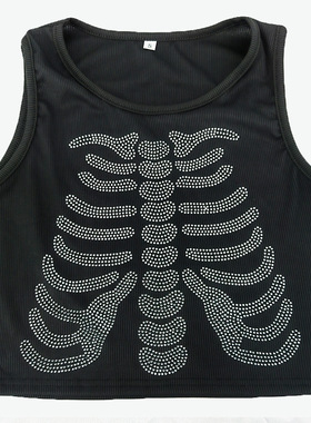 women clothes跨境欧美女装2025夏季新款圆领套头骨架烫钻时尚辣