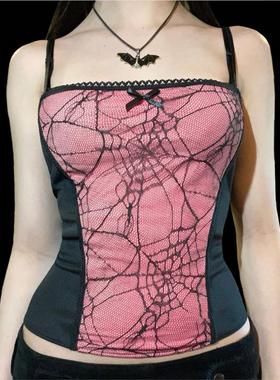 2026 women clothes跨境欧美蜘蛛网抹胸上衣性感蕾丝吊带 新款修