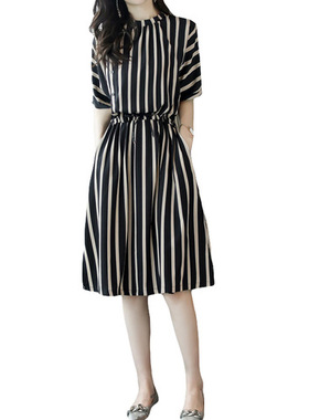 2026 women clothes夏季新款韩版收腰气质时尚休闲宽松中长款条纹