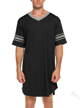 2026 women clothes欧美时尚拼色家居服 男V领长款 青年休闲不规