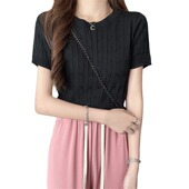 t恤针织衫 clothes复古圆领短袖 女装 薄款 设计感修 2026 夏季 women