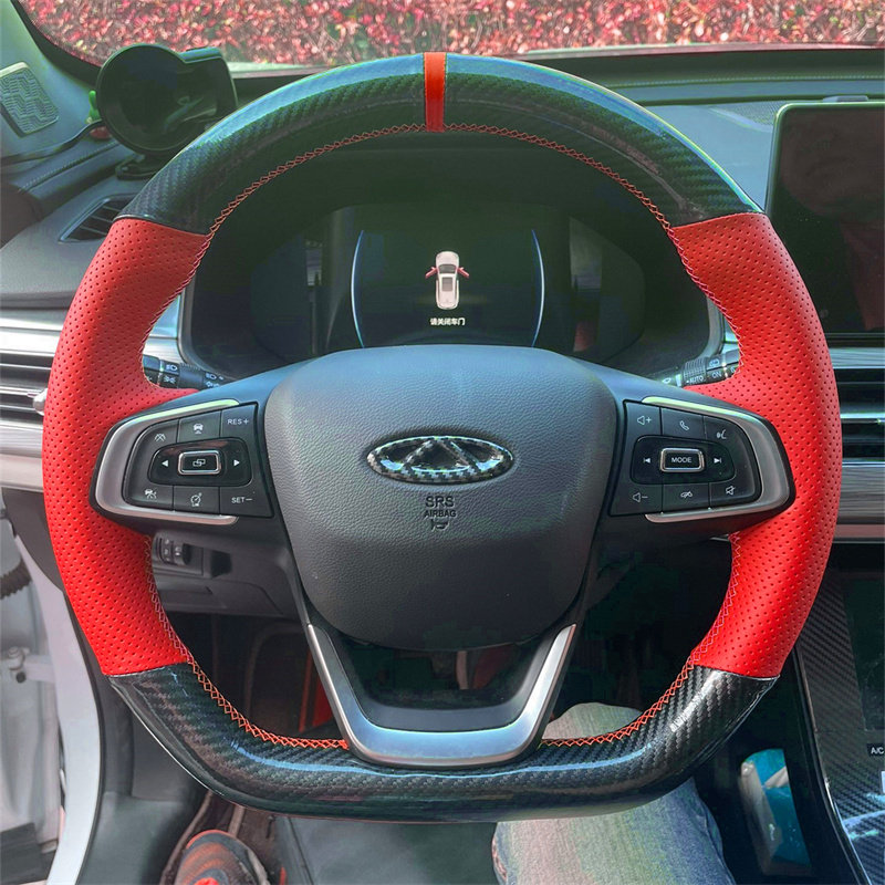 奇瑞瑞虎8专用手缝方向盘套 瑞虎5X瑞虎3X艾瑞泽GX全包碳纤维把套