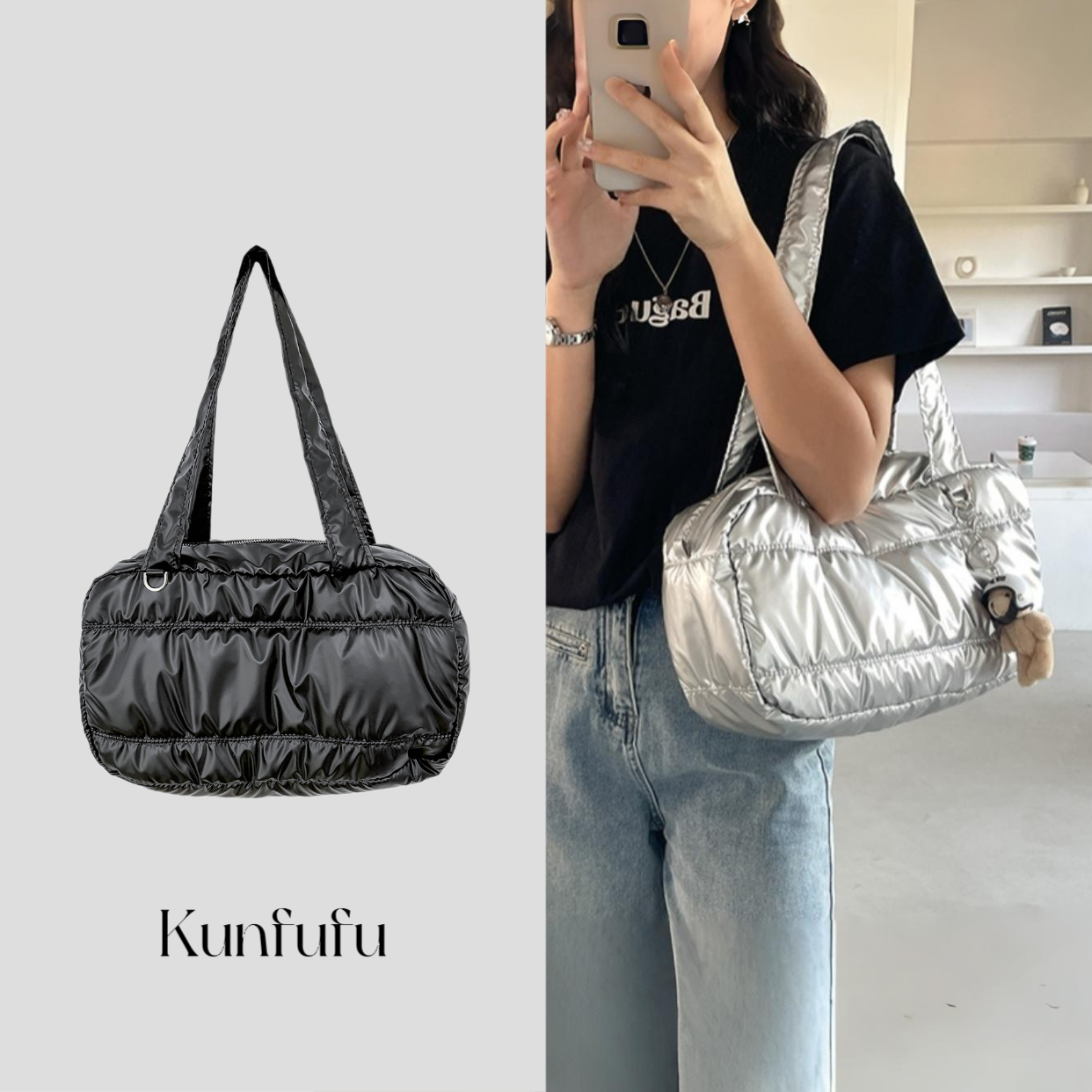 春银色棉服包羽绒服云朵包保龄球棒球包千禧辣妹腋下包韩系手提包
