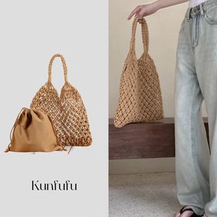 小众设计手工编织包夏新款高级感镂空网兜手提子母包海岛度假内胆