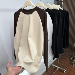 外贸单 男女秋冬德绒户外运动休闲百搭圆领长袖T恤保暖撞色打底衫