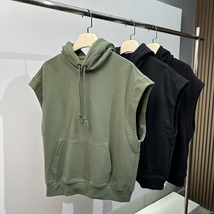 小众品牌户外运动男女水洗棉连帽套头宽松休闲卫衣透气无袖 马甲