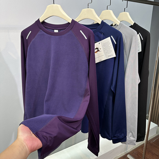 lulu平替 秋冬户外运动休闲打底衫透气弹力男女圆领保暖长袖T恤潮