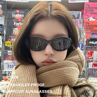 陈伟霆同款 复古大框Y2K风太阳眼镜女71763 黑色发箍防风墨镜男时尚