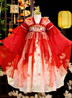 女童春秋季汉服2025新款儿童装公主连衣裙子长裙中秋装小女孩古装