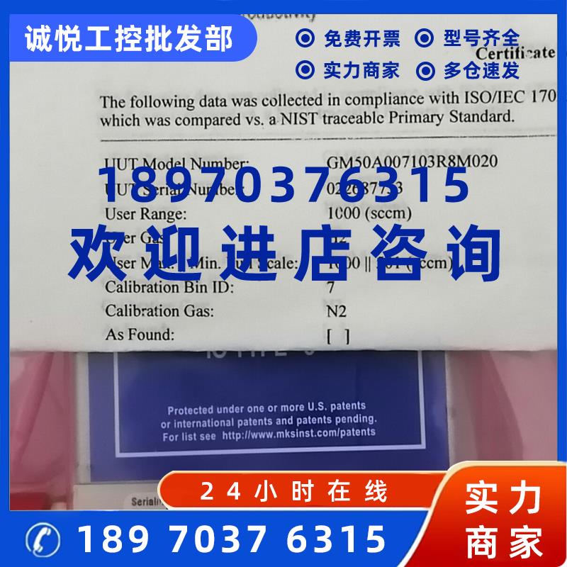 议价MKS 气体流量计GE50A007103R8M020 1000SCCM H2全新现货特价