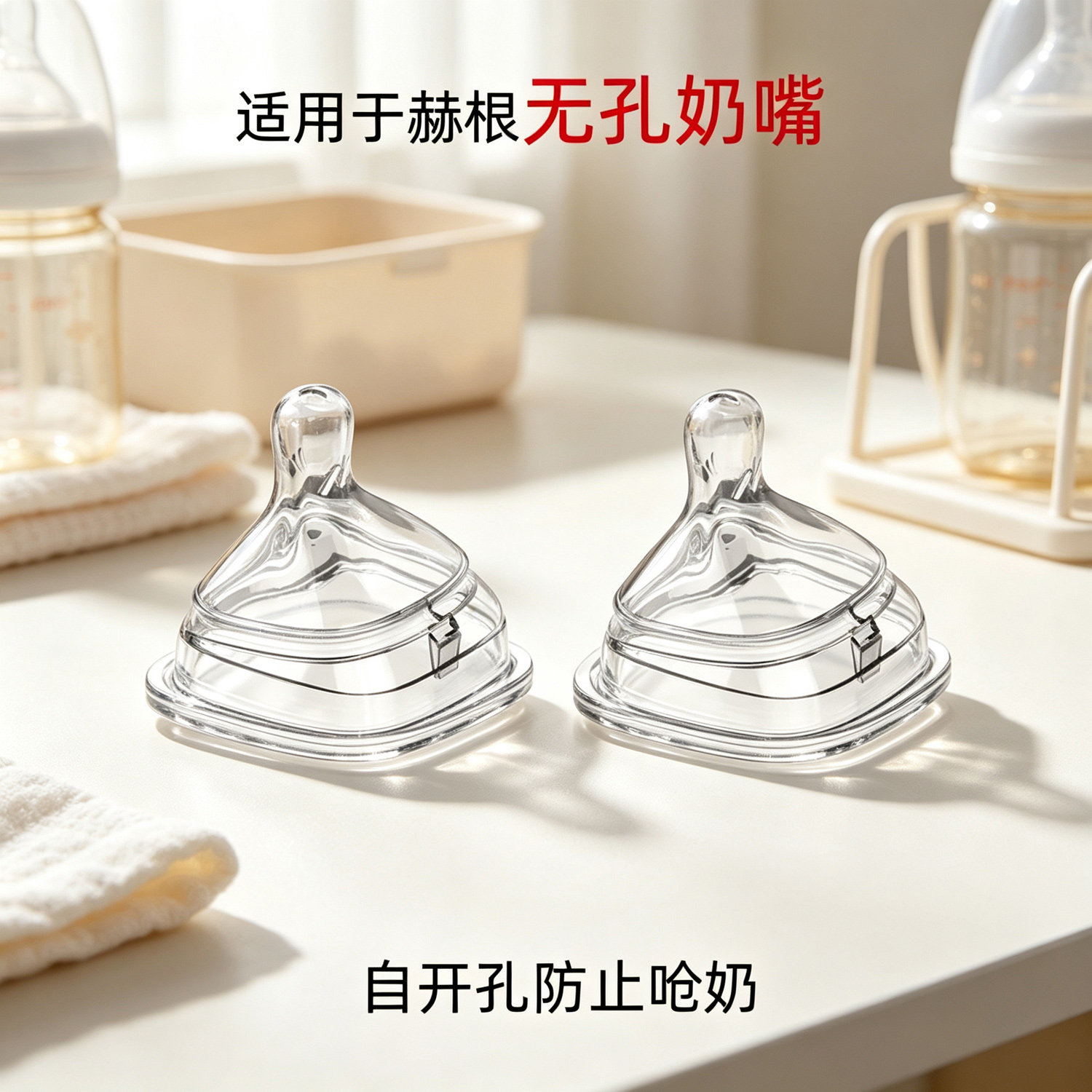 雅宝乐儿适用于hegen无孔奶嘴赫根无眼硅胶奶嘴自开孔防呛防胀气