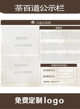 茶百道奶茶店健康证公示栏