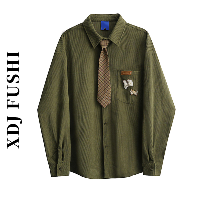 日系复古华夫格衬衫宽松风