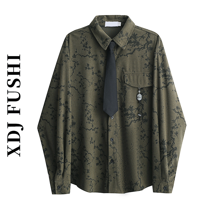 2025春秋美式复古港风长袖衬衫