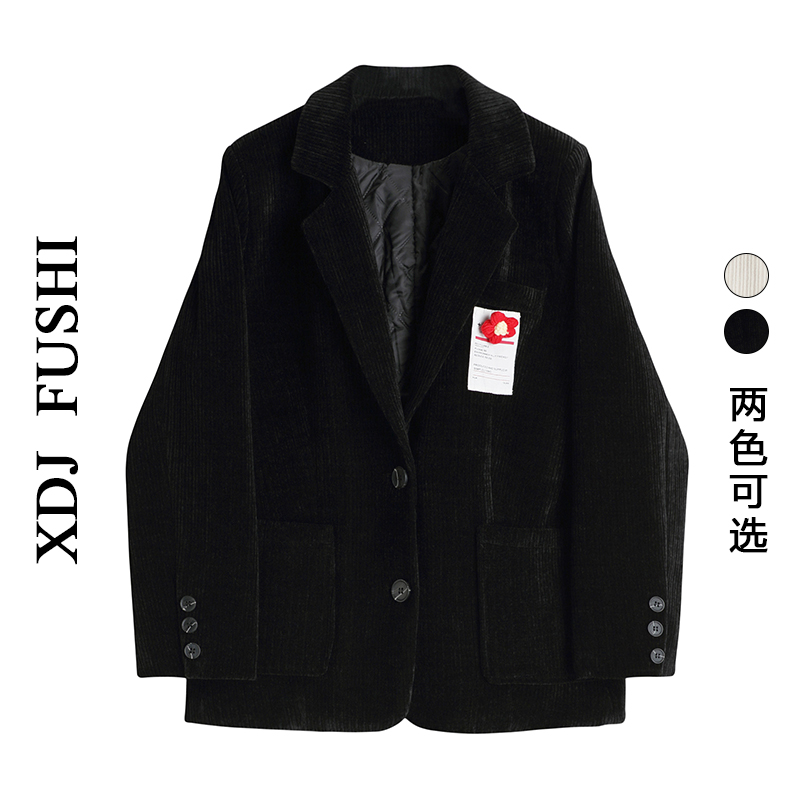 夹棉灯芯绒西装外套女2025秋冬季韩版小众设计感气质休闲西服上衣