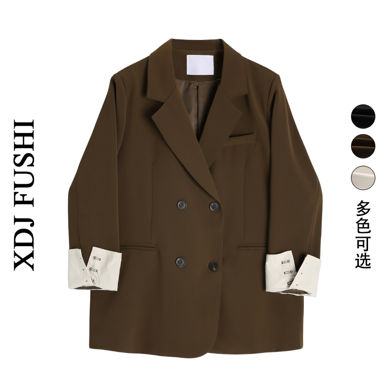 高级感咖色西装外套女