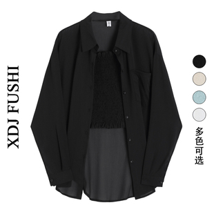 防晒开衫 防晒衫 宽松百搭薄款 纯色衬衣夏季 外套潮 女设计感小众长袖