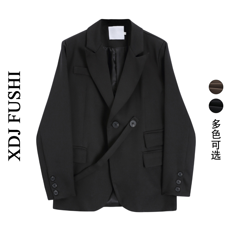 黑色中长款高级炸街流行西服上衣