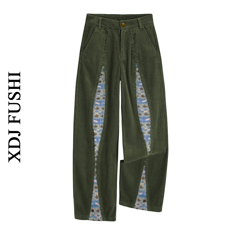 垂感小众休闲拼接毛织片菱形长裤