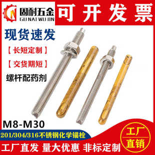 304不锈钢化学锚栓化学膨胀螺栓药剂拉爆螺丝M8M10M12M1620M24M30