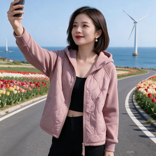 2026秋冬新款女士百搭显瘦保暖防风奥粒绒卫衣撞色连帽加厚外套潮