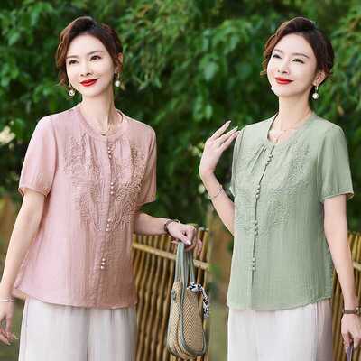 短袖上衣新中式妈妈夏季套装