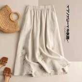 A字裙 刺绣显瘦中长款 棉麻半身裙女2025款 复古文艺民族风薄款