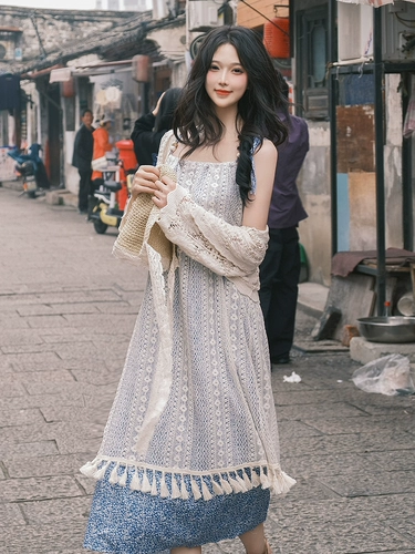 Ретро небольшое дизайнерское платье-комбинация с кисточками, юбка, платье, кардиган, комплект, тренд сезона