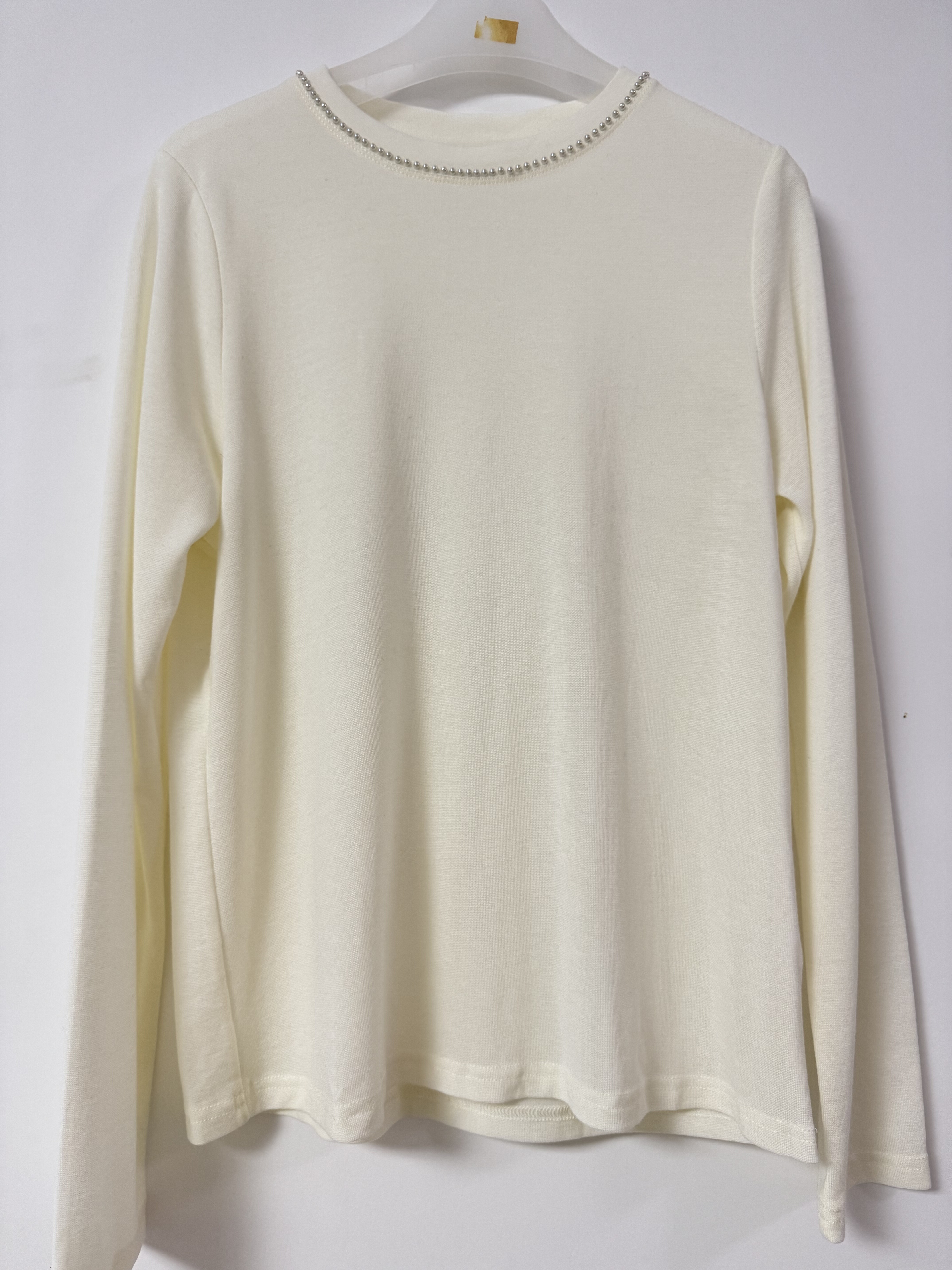 2025年秋冬净版纯色柔软天丝羊毛材质珍珠领长袖圆领针织衫上衣