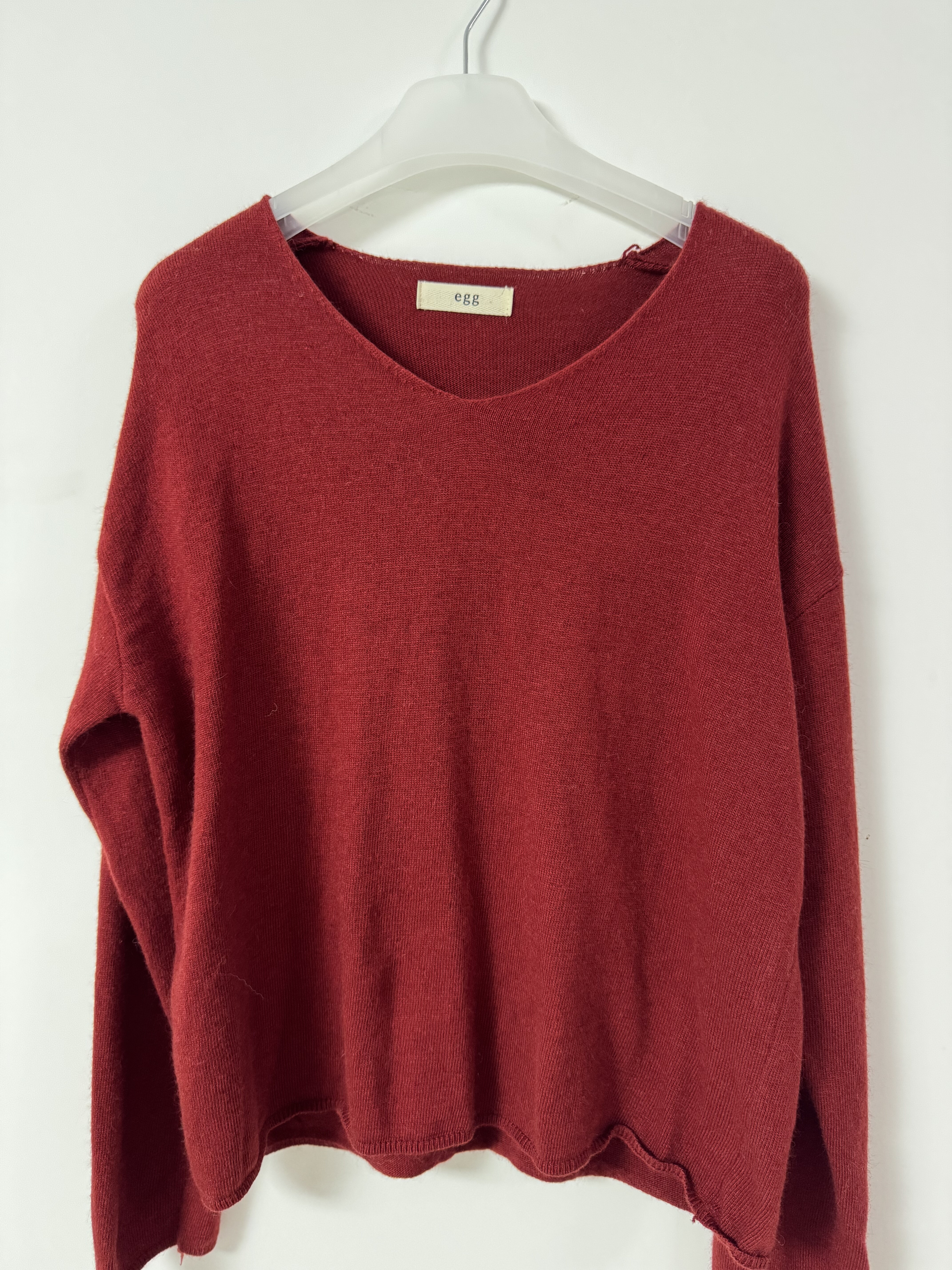 egg 外贸专柜100% 极细纯羊毛衫女V领宽松慵懒风针织打底羊绒衫