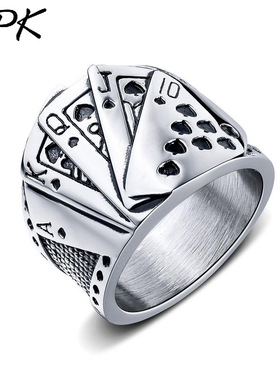 opk魔术师扑克牌男士钛钢戒指