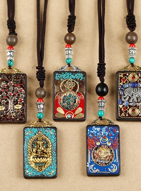 藏式黑檀木唐卡牌长款毛衣链女