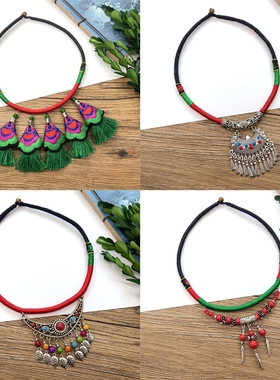 手工复古民族风刺绣流苏短款项圈女百搭个性铃铛颈链演出表演项链