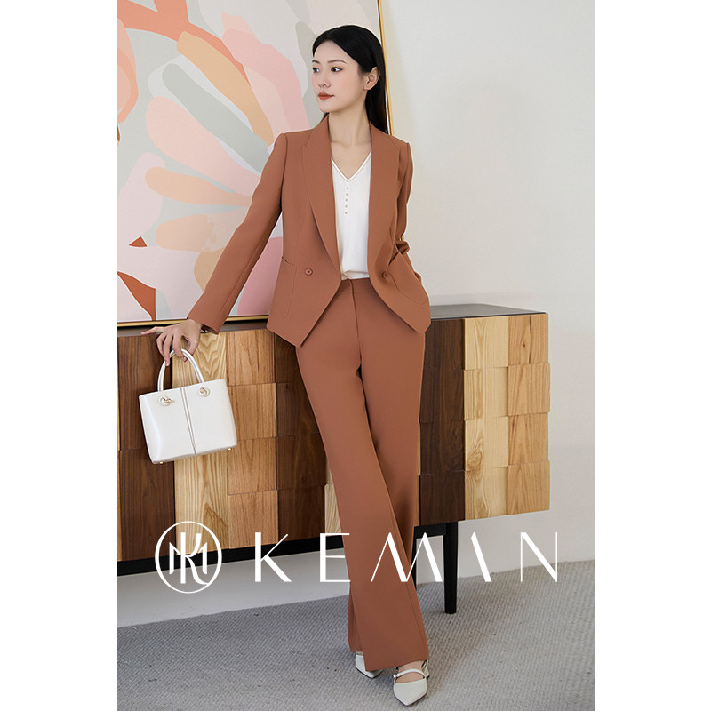 KEMAN珂曼女装 职业西装裤女士小个子直筒西裤微喇垂感正装裤子