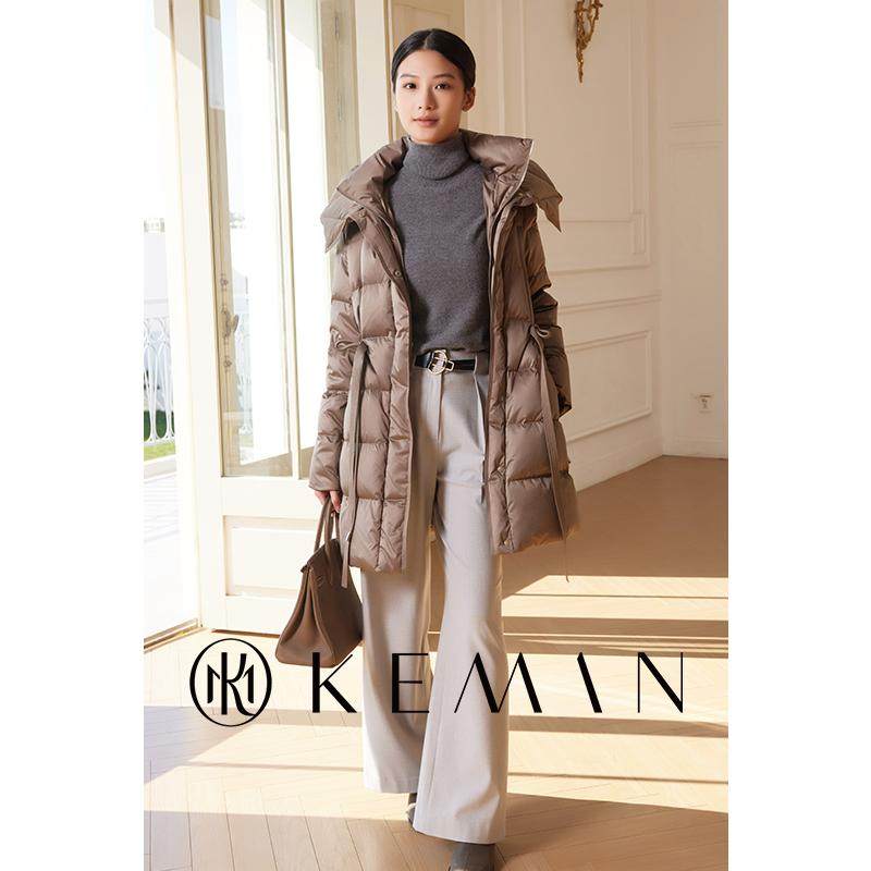 KEMAN珂曼女装设计收腰保暖显瘦中长款百搭气质羽绒服冬季外套女