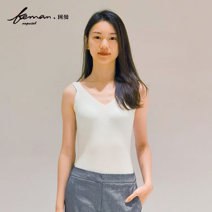 珂曼女装背心吊带打底衫v领修身针织弹力百搭内搭女正品