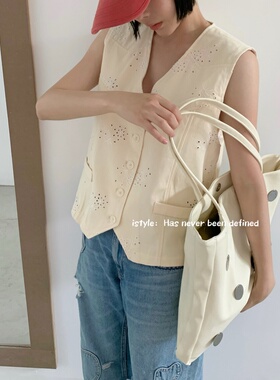istyle韩版新中式风刺绣镂空蕾丝无袖马甲女春夏温婉气质背心马夹